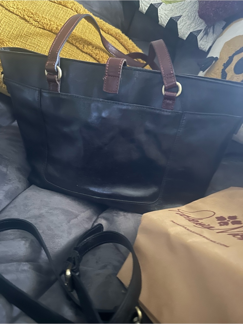 Patricia Nash Two-Tone Leather Tote in Brown and Black - Picture 2 of 6
